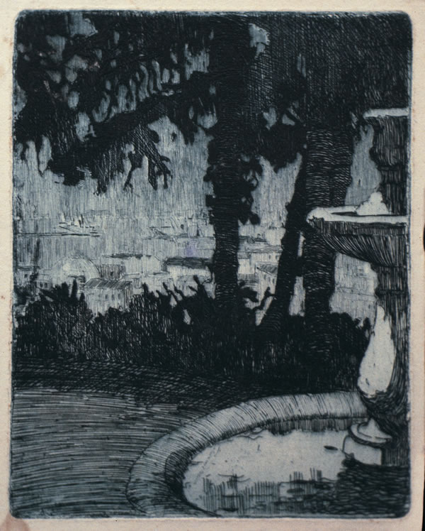 Fontana, sd 1921, acquaforte - acquatinta, Bologna, collezione privata